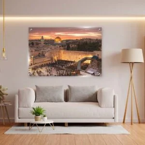 תמונת הכותל המערבי בלילה עם תאורה רכה. Weprint תמונות זכוכית.