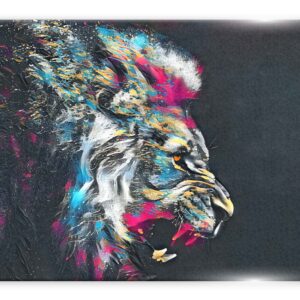 תמונת אריה צבעונית בתרכובת צבעים מודרניים.