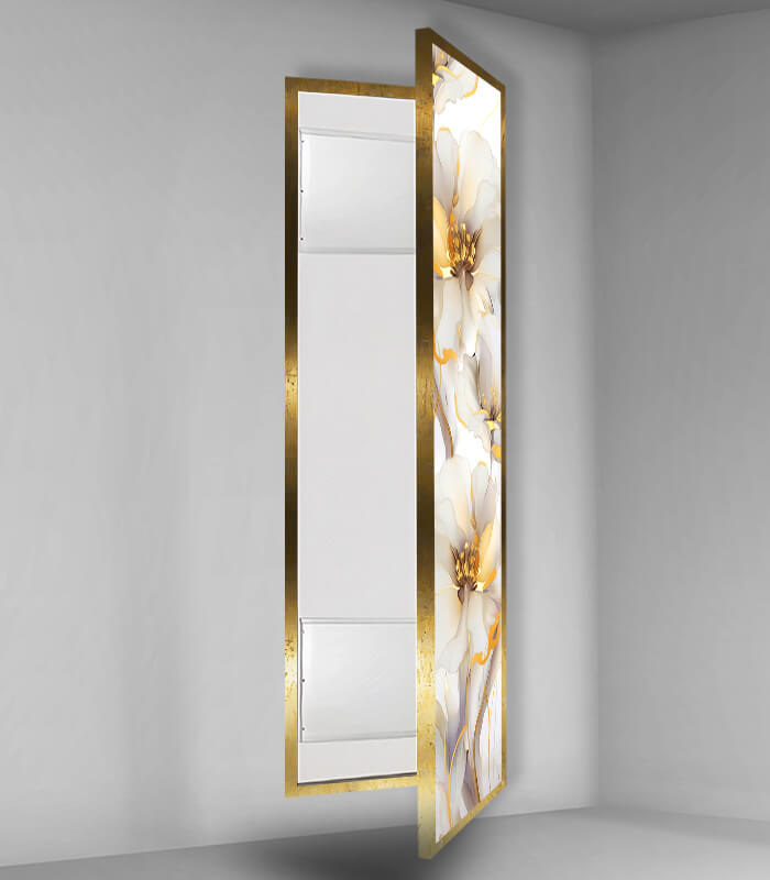 כיסוי ארון חשמל-פרחים לבנים עם זהב