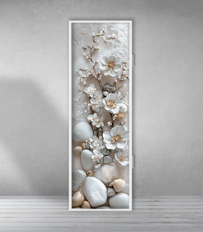 ארון חשמל-אבנים ופרחים לבנים