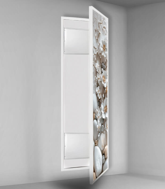 ארון חשמל-אבנים ופרחים לבנים