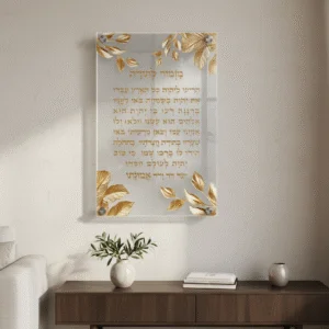 תמונת זכוכית מזמור לתודה מעוצב בזהב לאורך