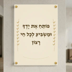 פותח את ידך בשיבולי זהב על זכוכית — רוחב 50 וגובה 70 ס״מ, ארבעה ספייסרים בצבע זהב; הדמיה