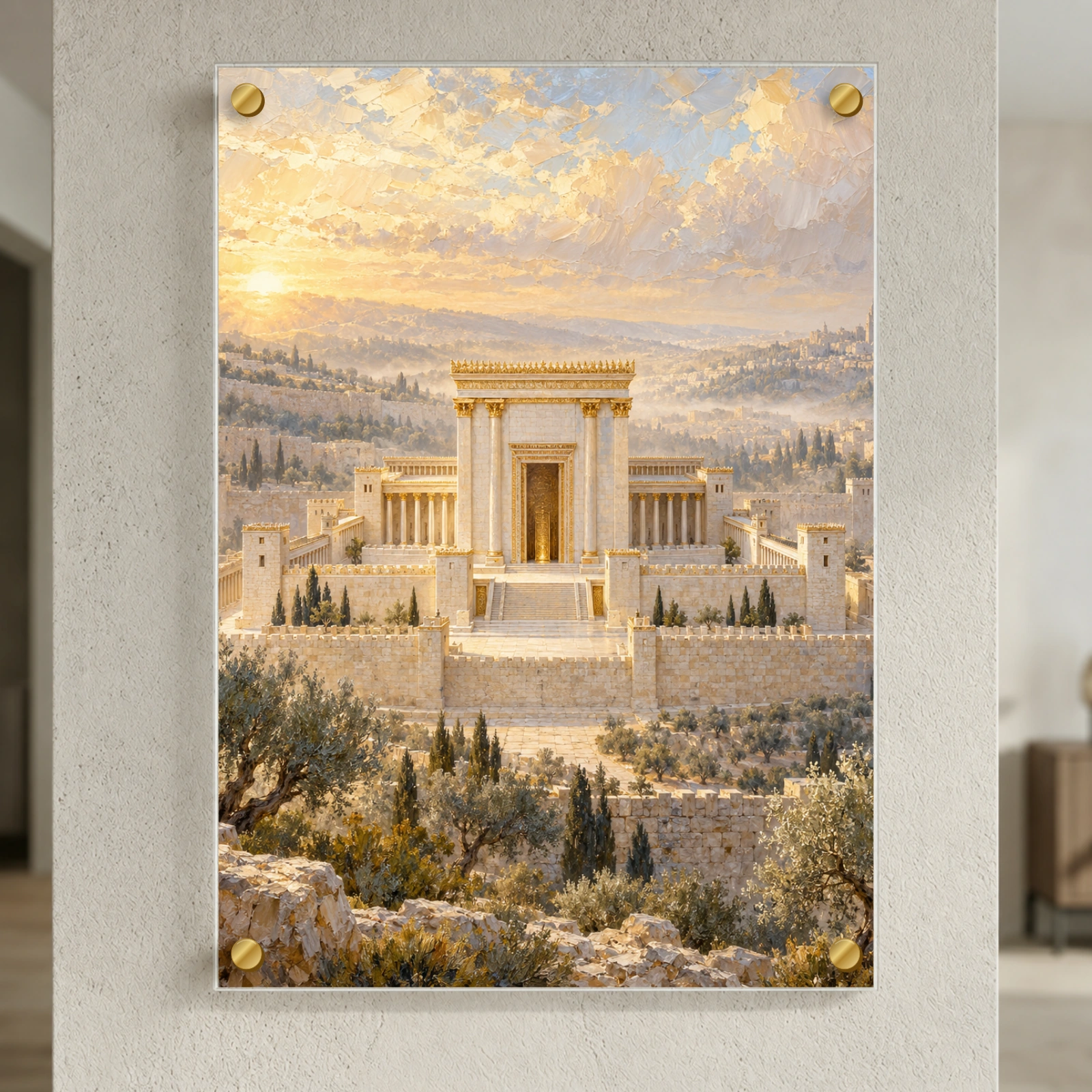 בית המקדש באור של זהב על זכוכית — הדמיה בפורמט נוסף עם ארבעה ספייסרים