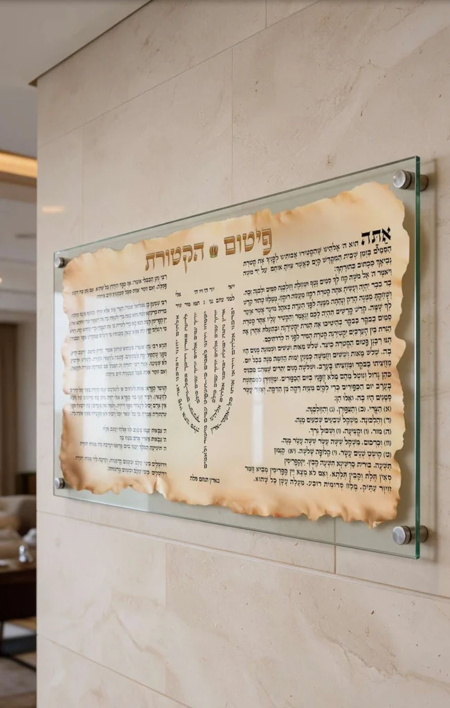 פיטום הקטורת — קלף ומנורה — צילום העבודה מהקטלוג